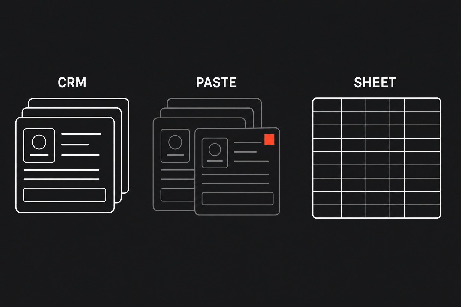 CRM records crossing a glass paste connector into an aligned spreadsheet